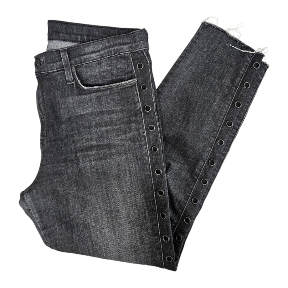 Hudson Womens Black Jeans 32 Luna Midrise Crop Raw Hem Grommet Studs Goth